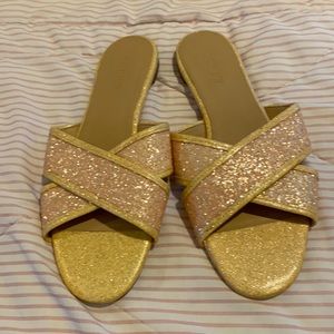 J crew leather sandals size 8 women butter yellow sparkly